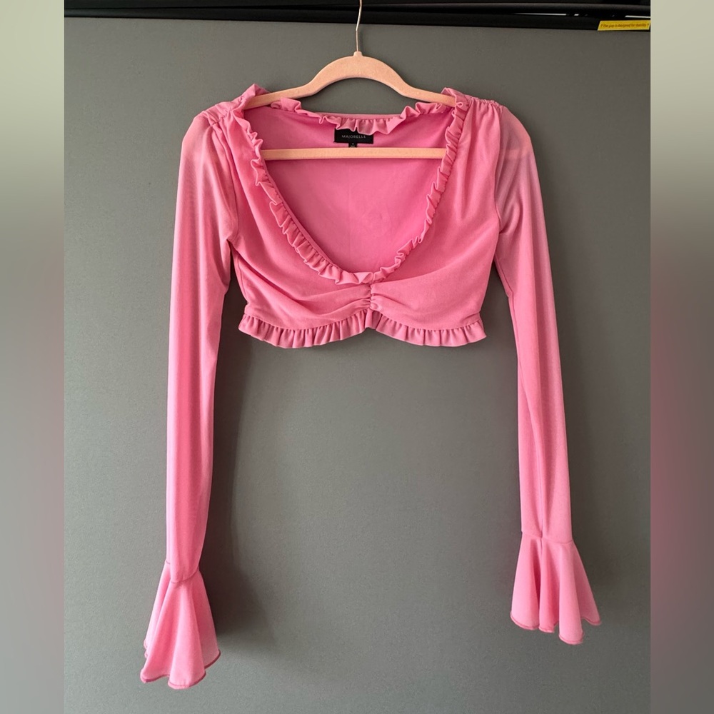 Majorelle Macey Long Sleeved Crop Top in Bubblegum Pink XS
